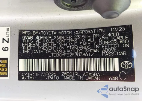 2024 Toyota Corolla Hybrid Se z USA, uszkodzony, nr VIN JTDBCMFE2R3038612